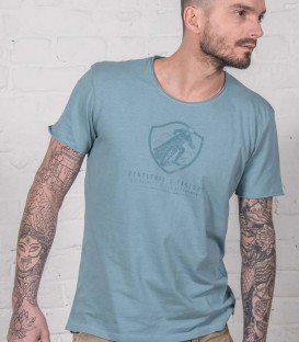 Turn left bleu prusse Tee-shirt moto authentique & rétro