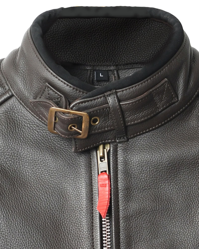 blouson cuir arsouille – moka – détail col – Garage Français