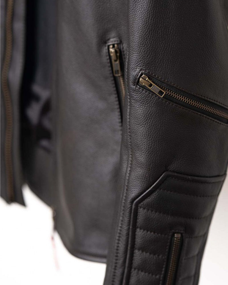 blouson cuir arsouille – moka – détail zip – Garage Français