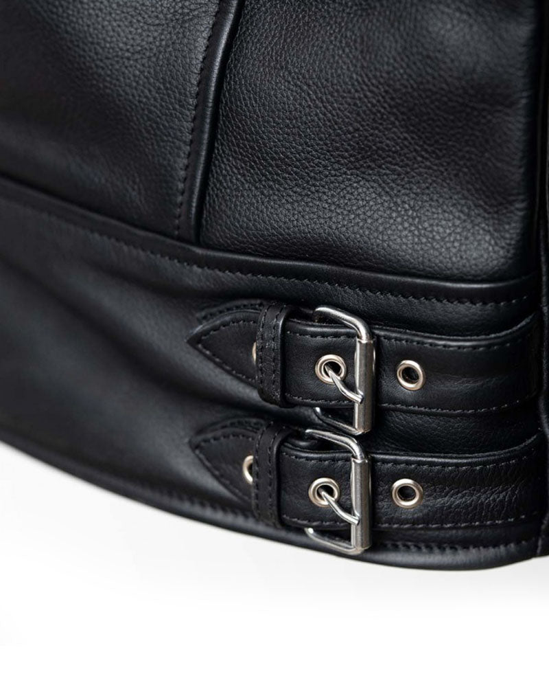 blouson cuir lascar – noir – détail boucle – Garage Français