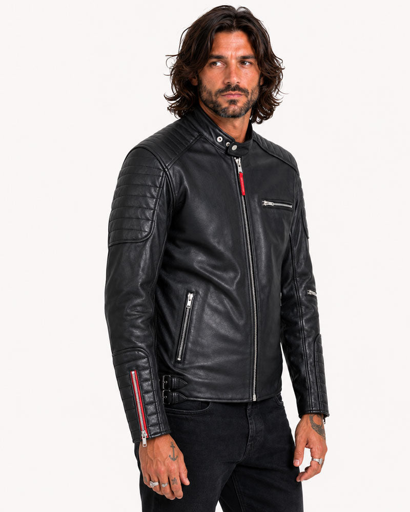blouson cuir lascar – noir – détail – Garage Français