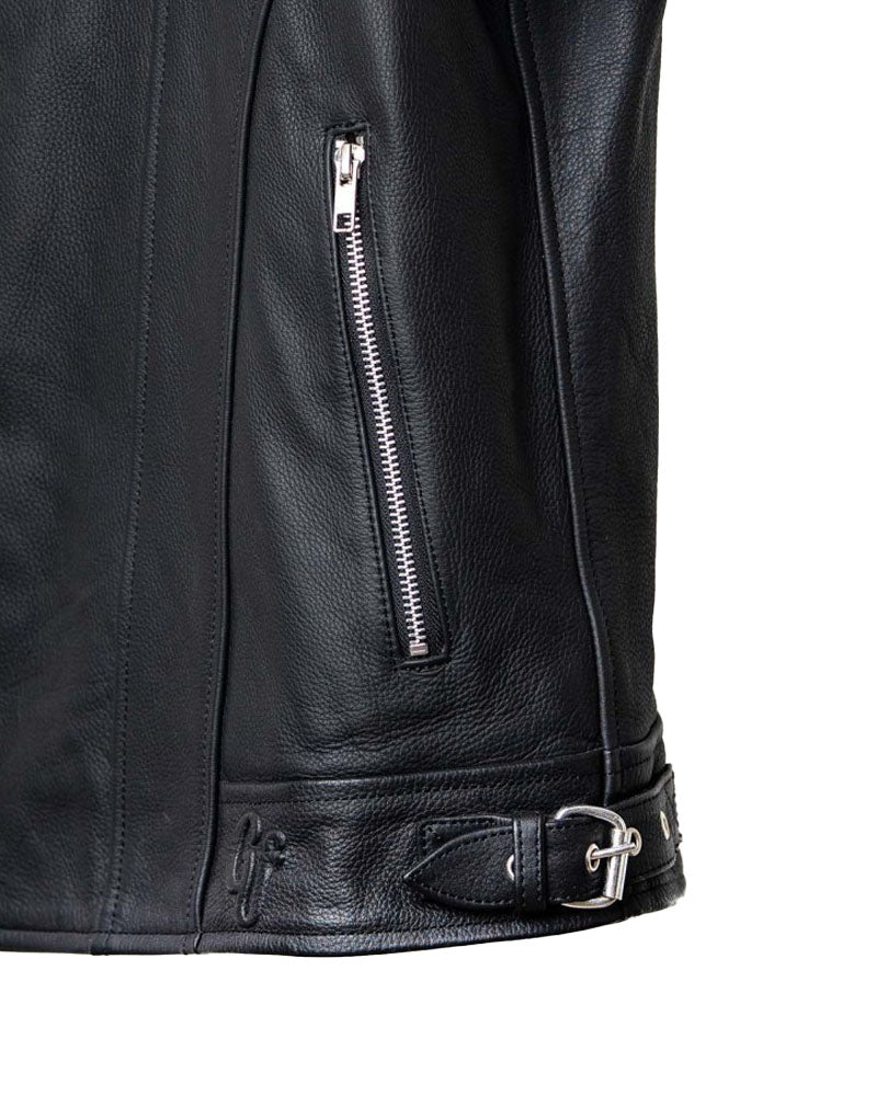 blouson cuir loubard – noir – détail boucle – Garage Français