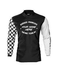 maillot moto vintage à damiers noir et blanc – face – Garage Français