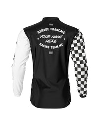 maillot moto vintage à damiers noir et blanc – profil dos – Garage Français