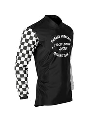 maillot moto vintage à damiers noir et blanc – profil droit – Garage Français