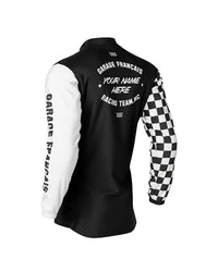 maillot moto vintage à damiers noir et blanc – profil – Garage Français