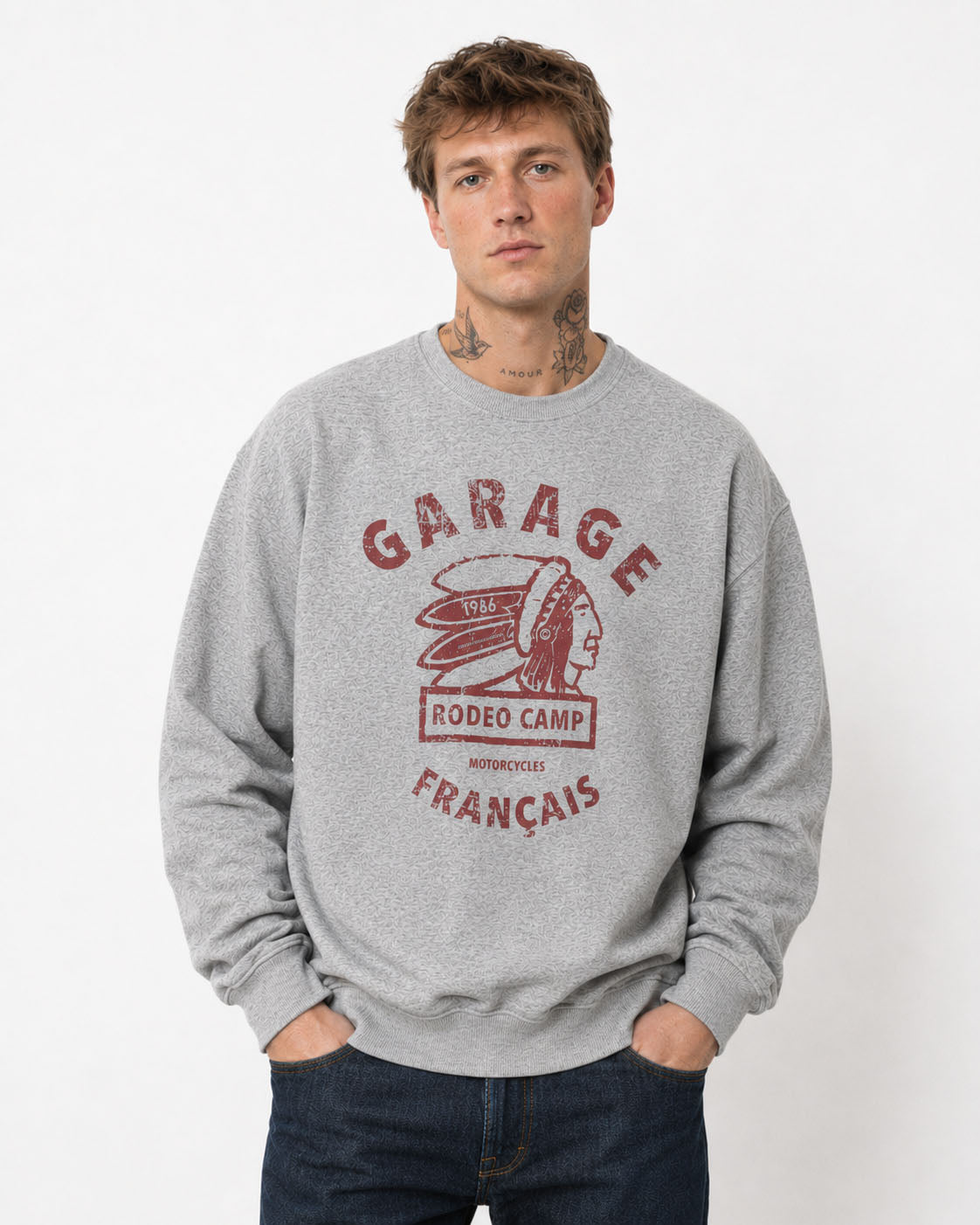 sweat-shirt rodéo camp, l’esprit sauvage, imprimé sur du 380g – face – Garage Français
