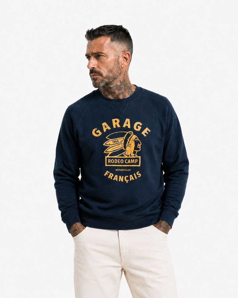sweat-shirt rodéo camp, l’esprit sauvage, imprimé sur du 380g – face – Garage Français