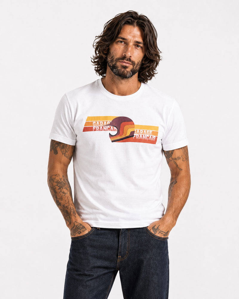 tee-shirt casque 70 - blanc – face – Garage Français